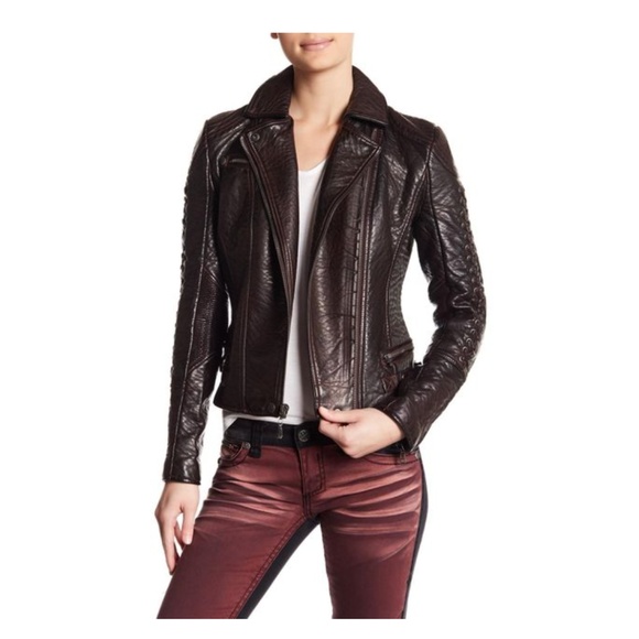 NWOT Affliction Wings Earned Moto Leather Burgundy Jacket S - Picture 8 of 8